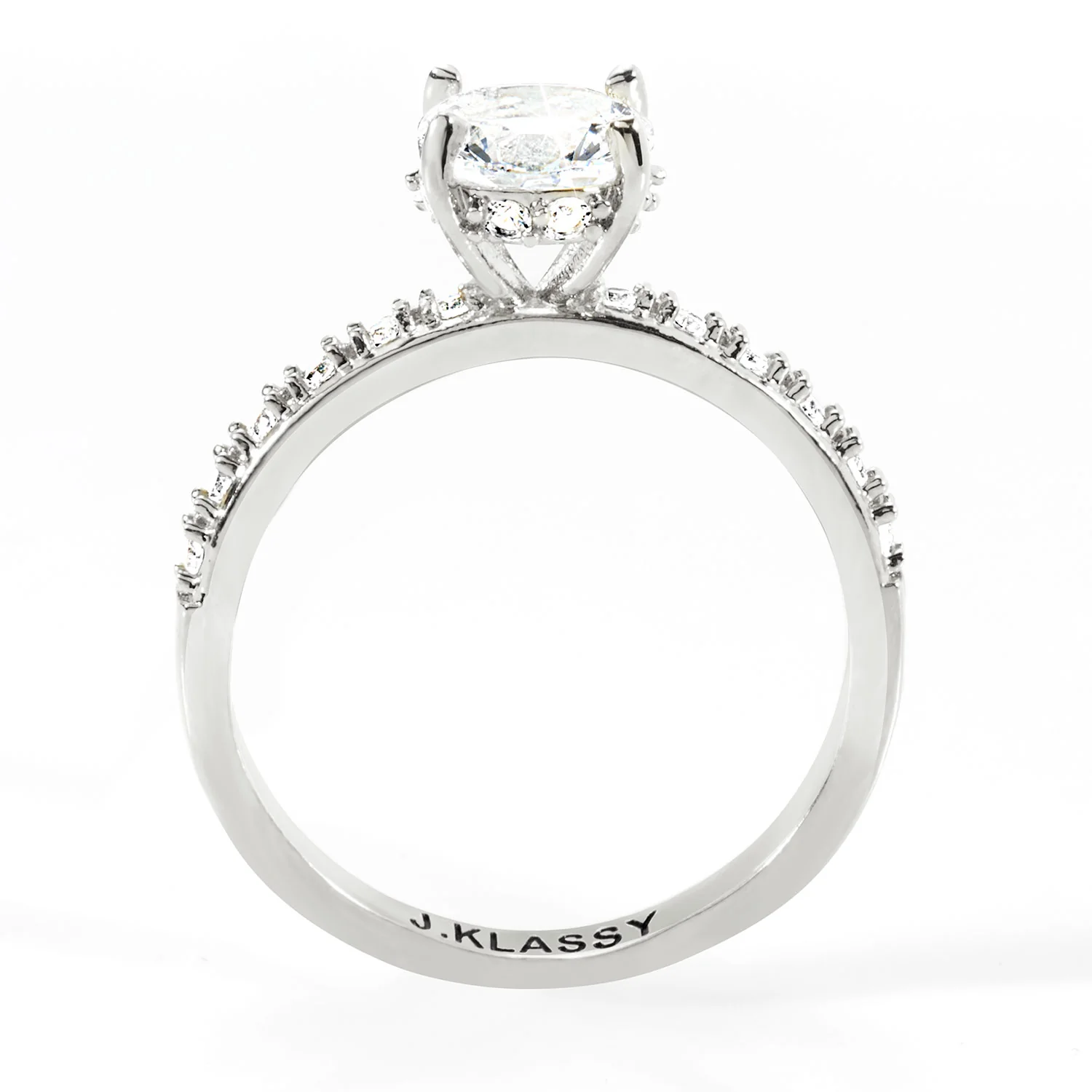Platinum over Sterling Round White Topaz Pave Band Engagement Ring - Image 5