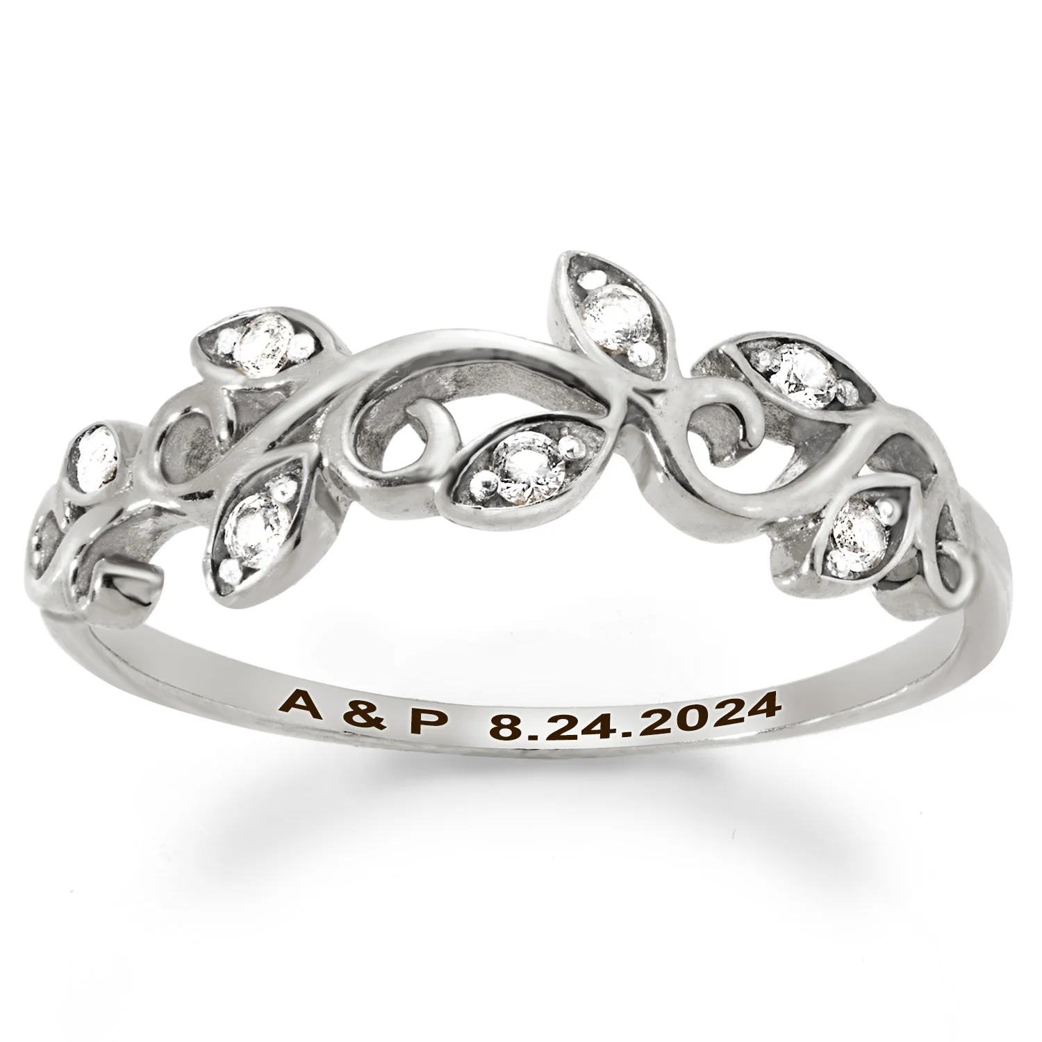 Platinum over Sterling Scroll Leaf White Topaz Band Ring - Image 4