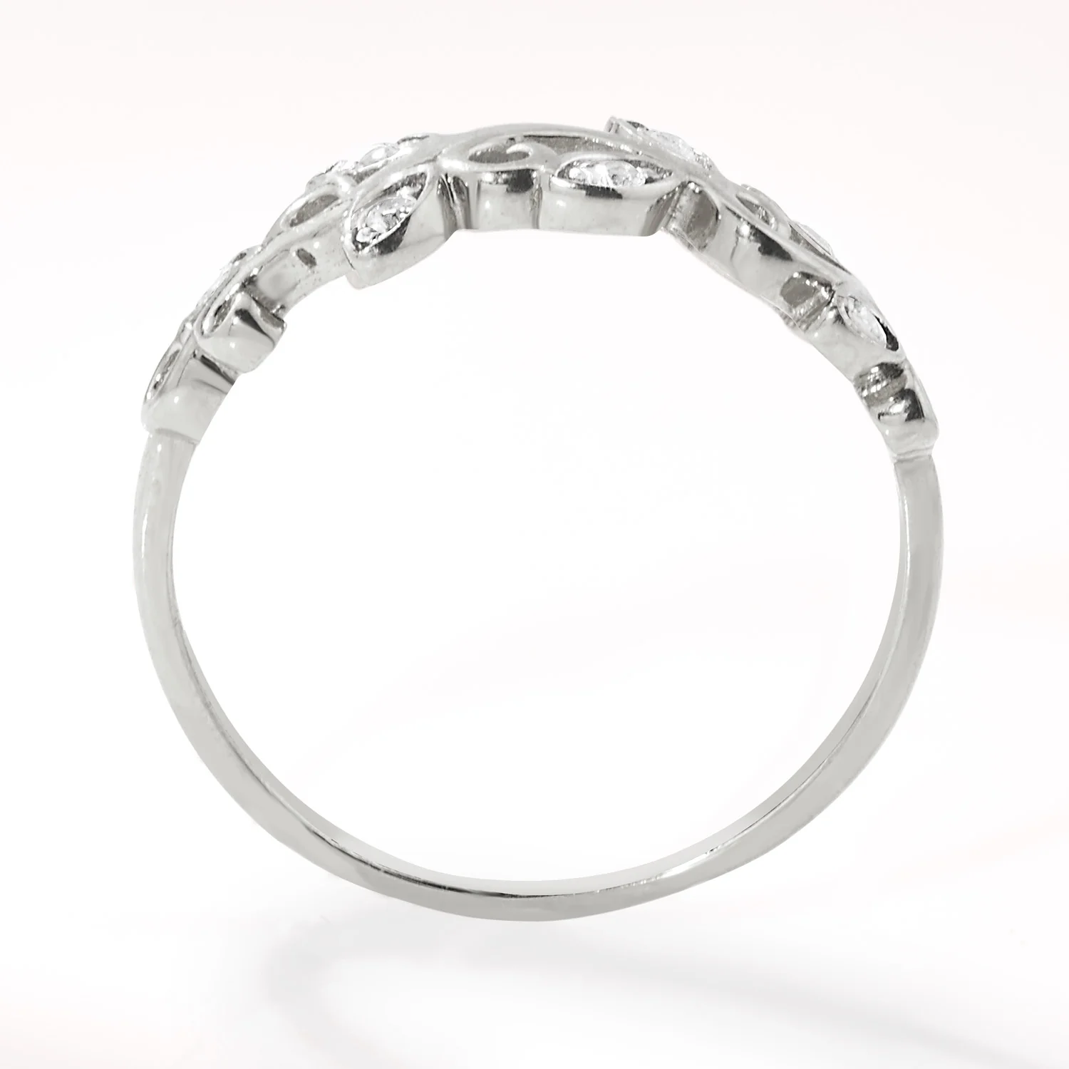Platinum over Sterling Scroll Leaf White Topaz Band Ring - Image 5