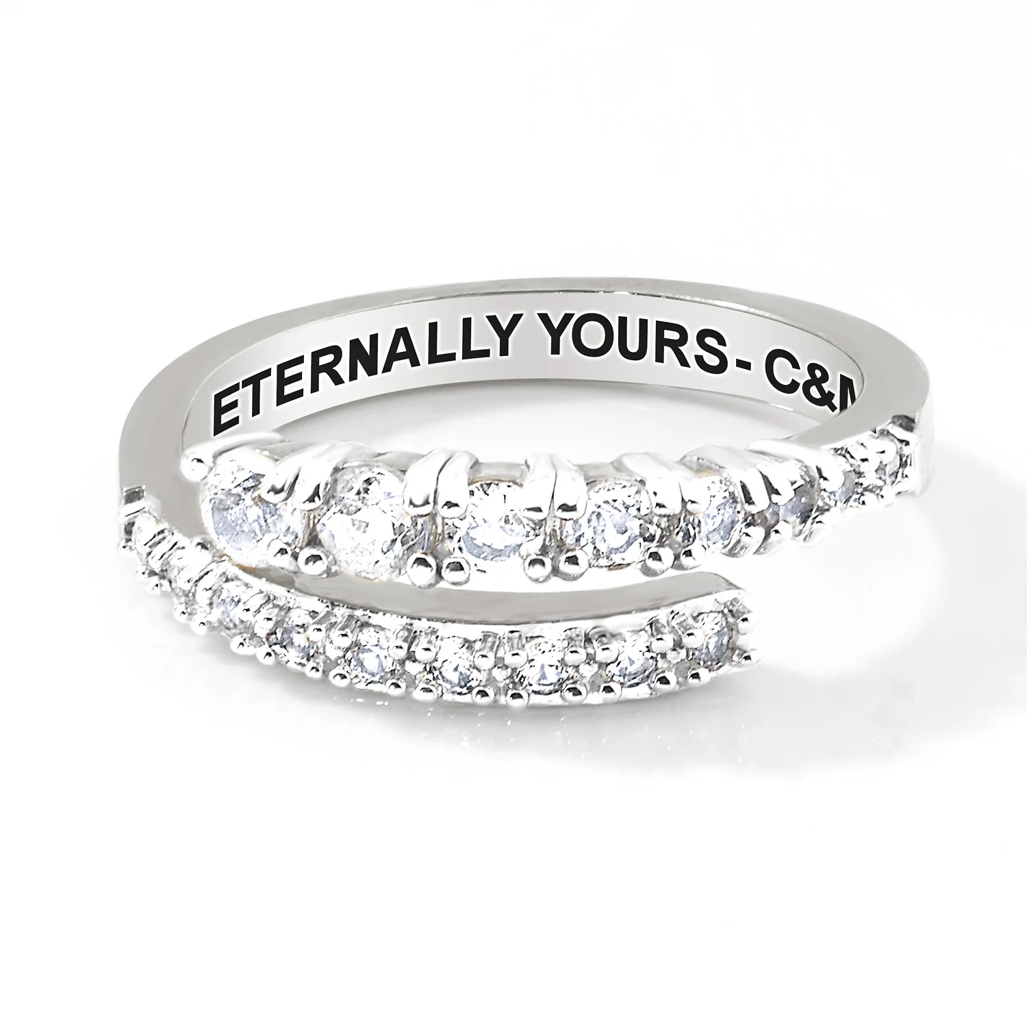 Platinum over Sterling Silver Engraved White Topaz Bypass Ring
