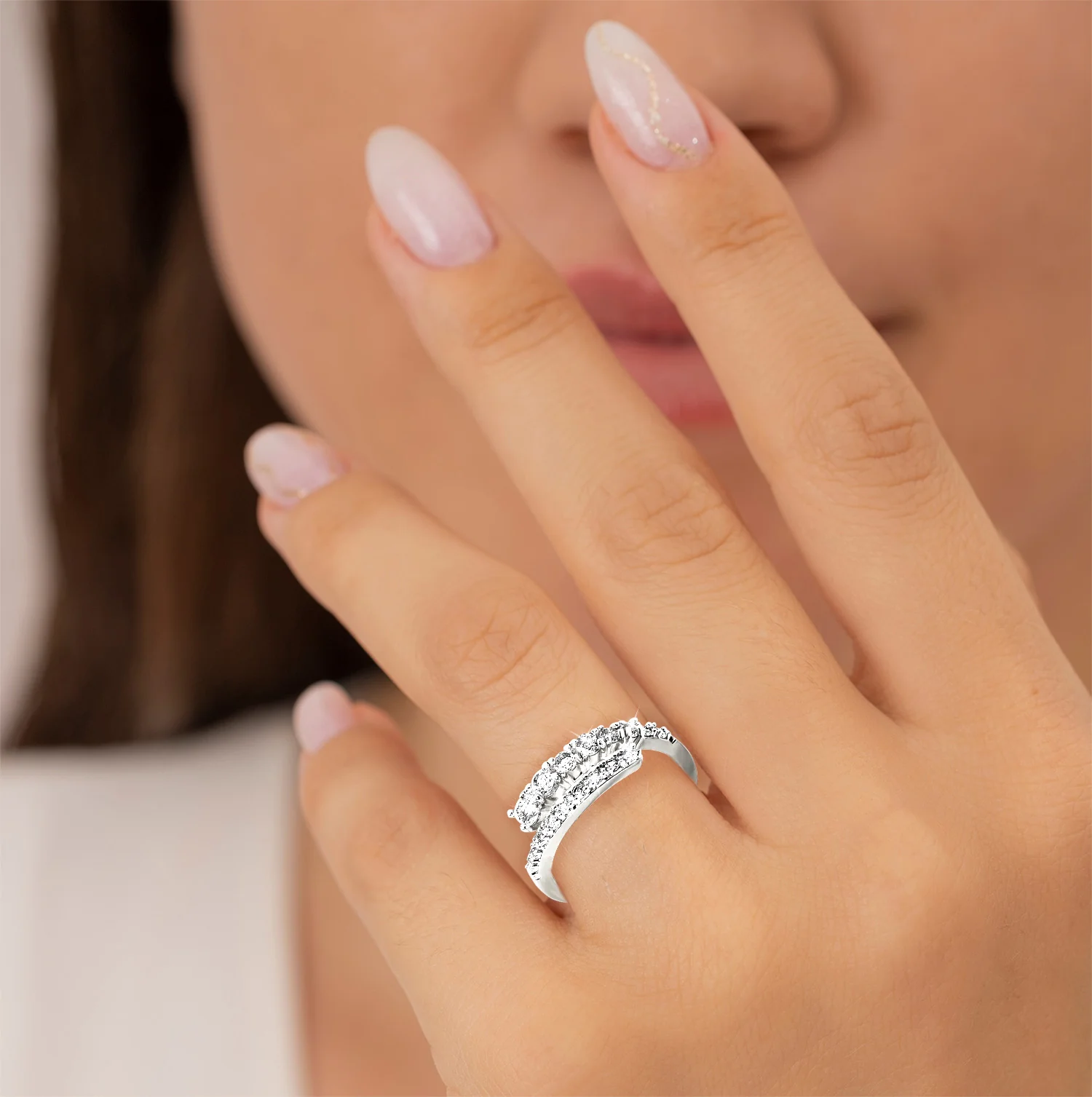 Platinum over Sterling Silver Engraved White Topaz Bypass Ring - Image 2
