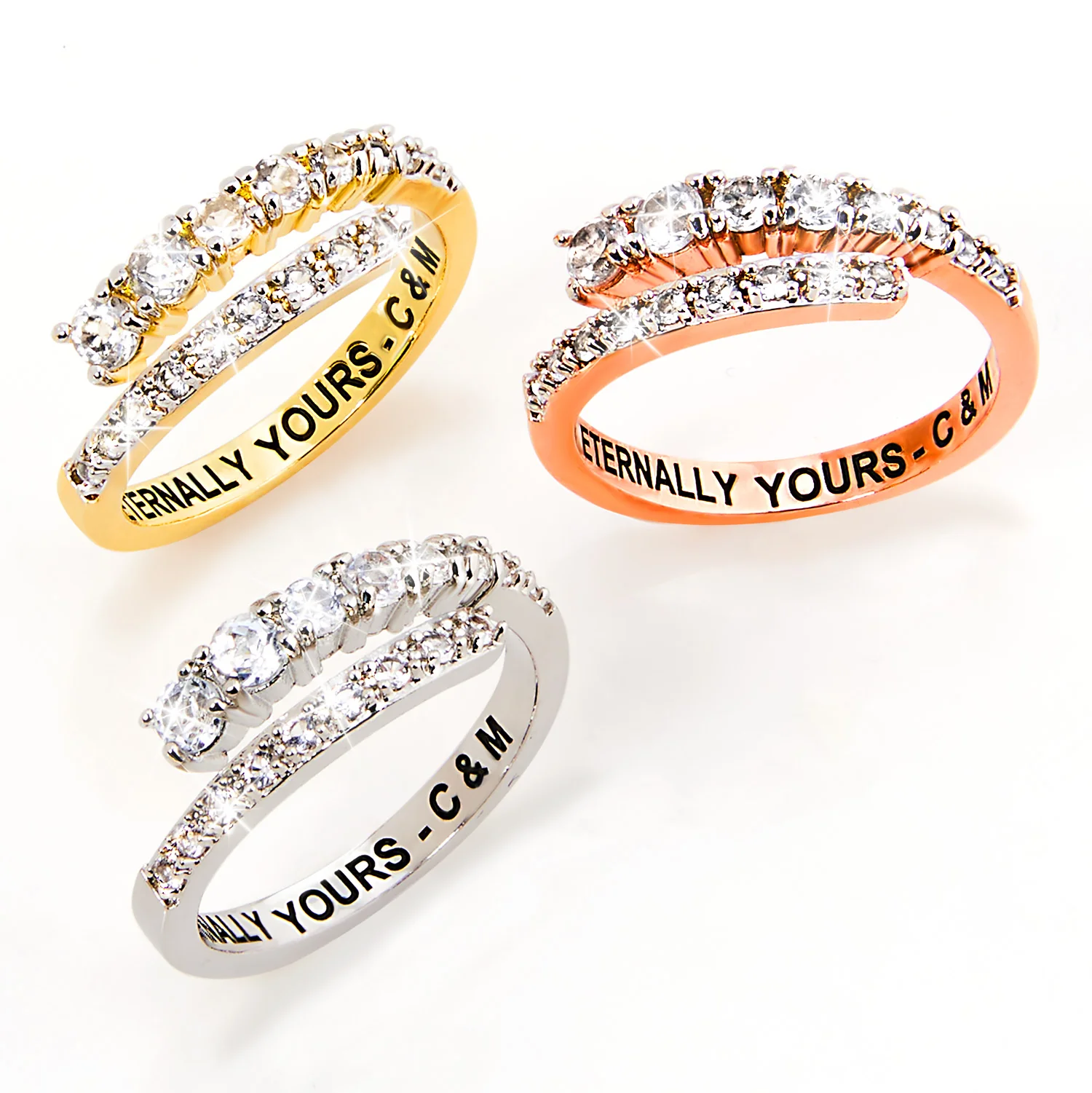 Platinum over Sterling Silver Engraved White Topaz Bypass Ring - Image 6