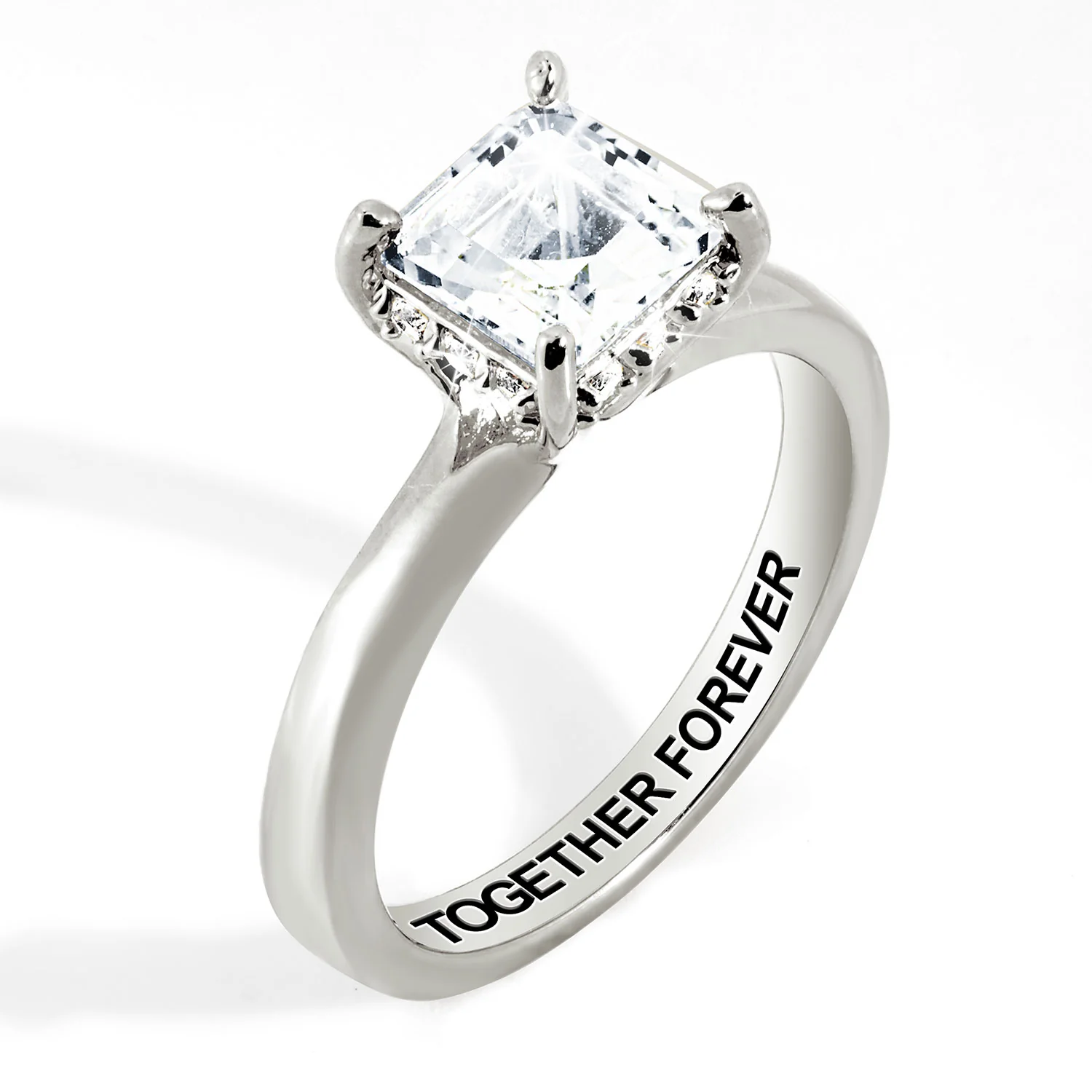 Platinum over Sterling Square Hidden Halo White Topaz Engagement Ring - Image 4