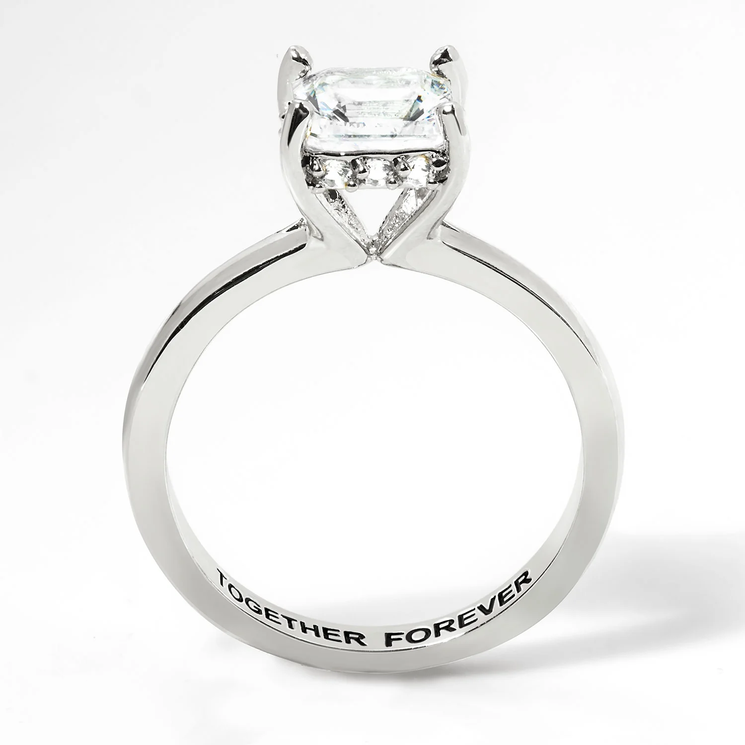 Platinum over Sterling Square Hidden Halo White Topaz Engagement Ring - Image 5