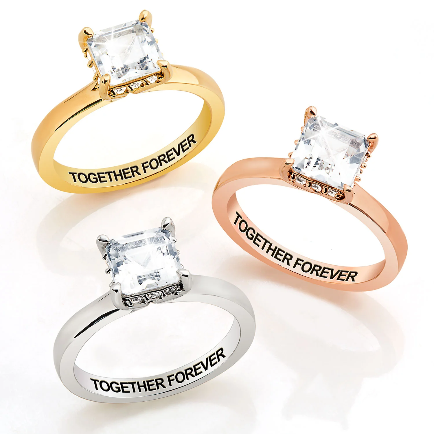 Platinum over Sterling Square Hidden Halo White Topaz Engagement Ring - Image 6