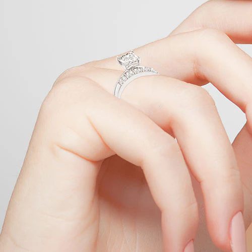 Platinum over Sterling Square White Topaz 2-Piece Engraved Wedding Ring Set - Image 3