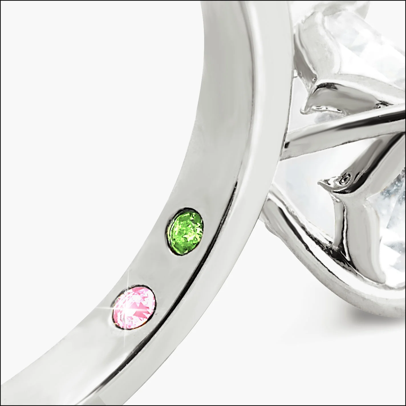 Platinum over Sterling Square White Topaz Hidden Messages Birthstone Ring - Image 6