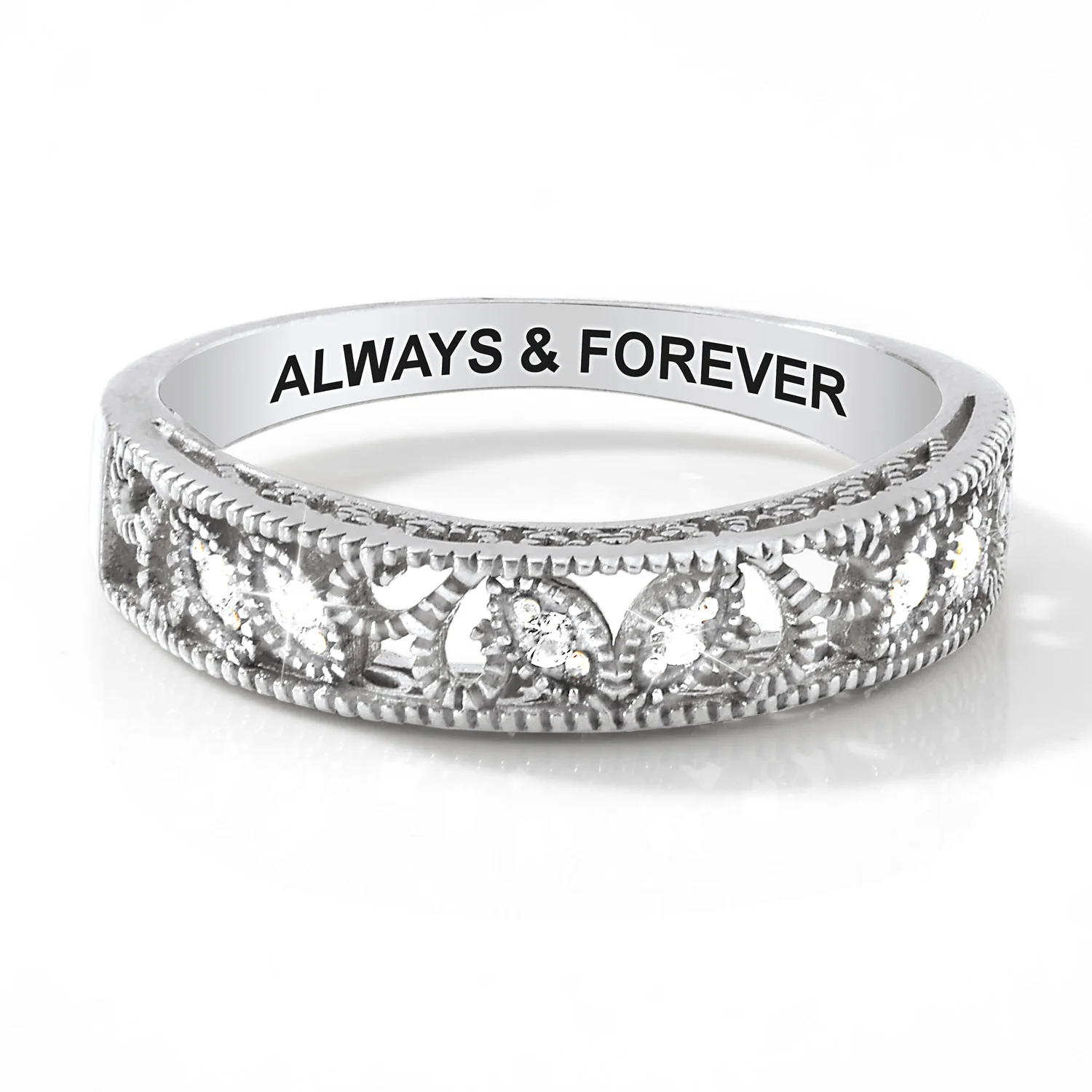 Platinum over Sterling Vintage Filigree White Topaz Band Ring