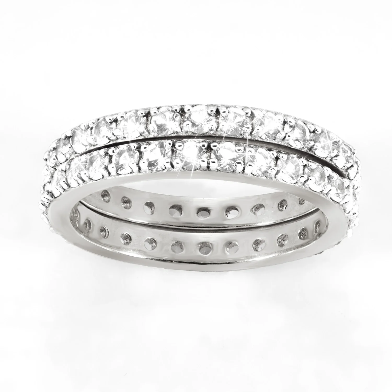 Platinum over Sterling White Topaz Eternity Band - 2pc Set - Image 5