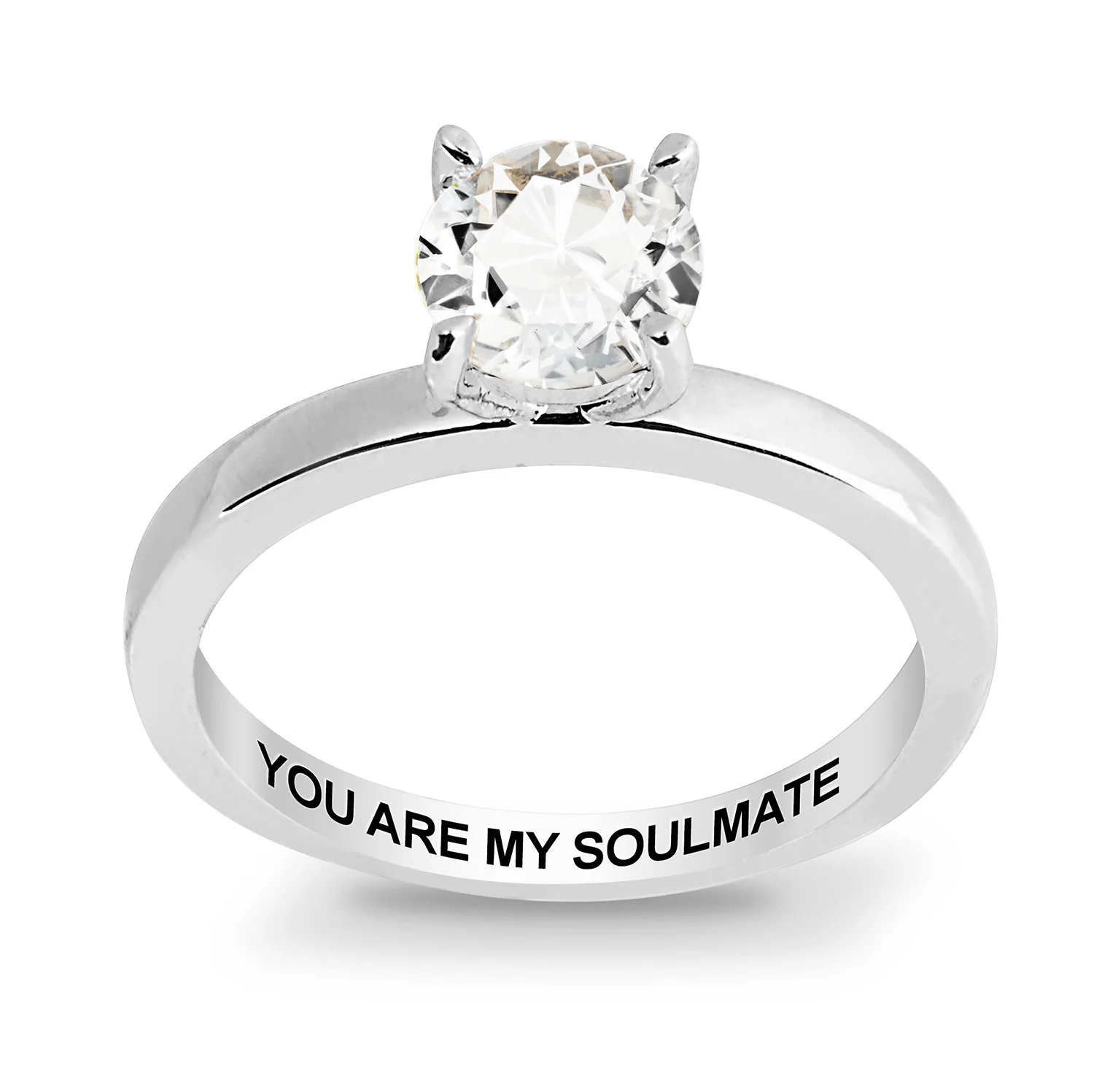 Platinum over Sterling White Topaz Solitaire with Enhancer Engraved Engagement Ring Set - Image 5