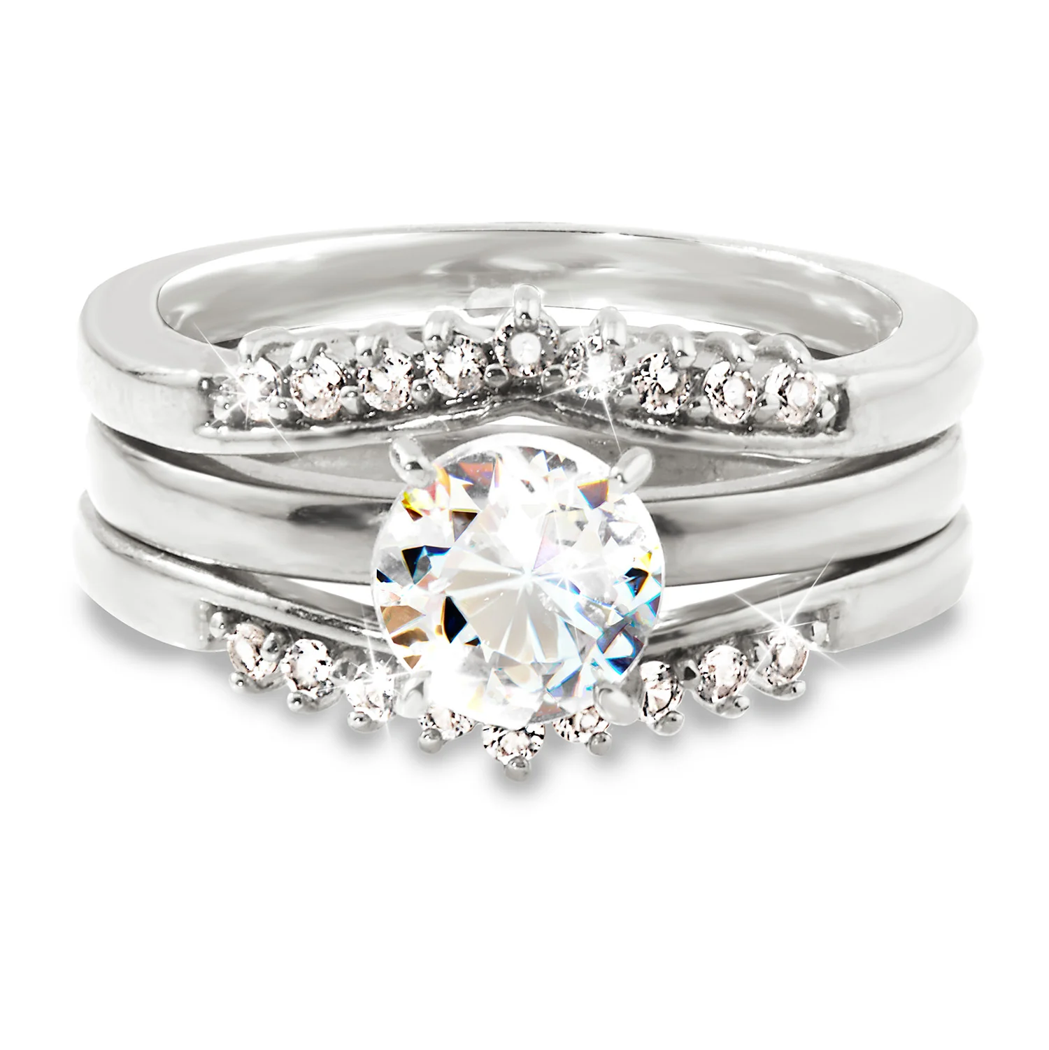 Platinum over Sterling White Topaz Solitaire with Enhancer Engraved Engagement Ring Set