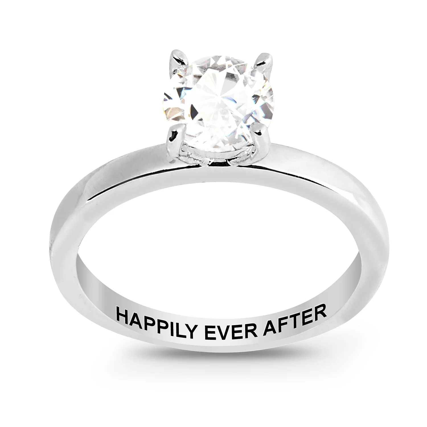 Platinum over Sterling White Topaz Solitaire with Enhancer Engraved Engagement Ring Set - Image 5