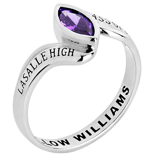 Platinum Plated Women's Bypass Marquise Birthstone Fashion Class Ring - Image 3