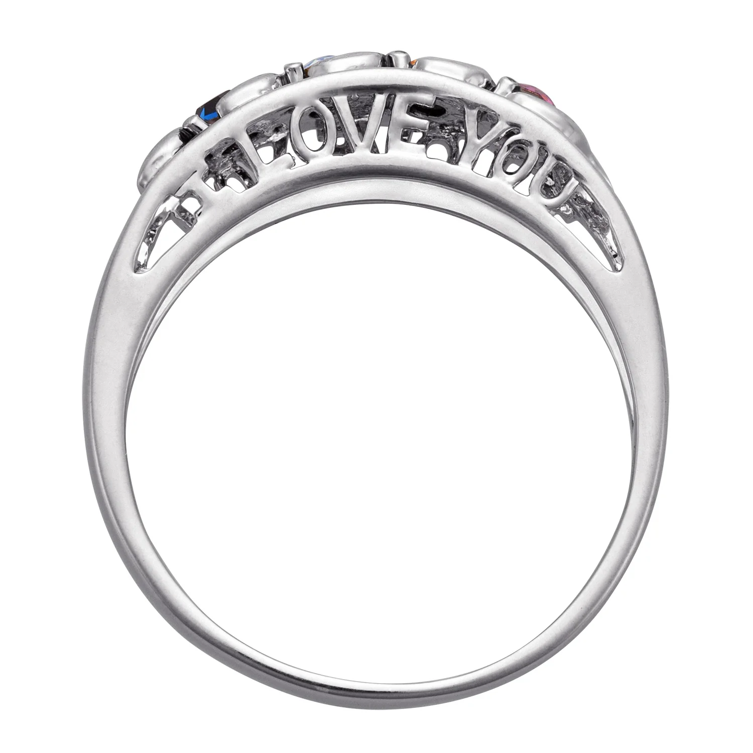 Platinum Plated S-Curve I LOVE YOU Family Birthstone Ring - Image 3