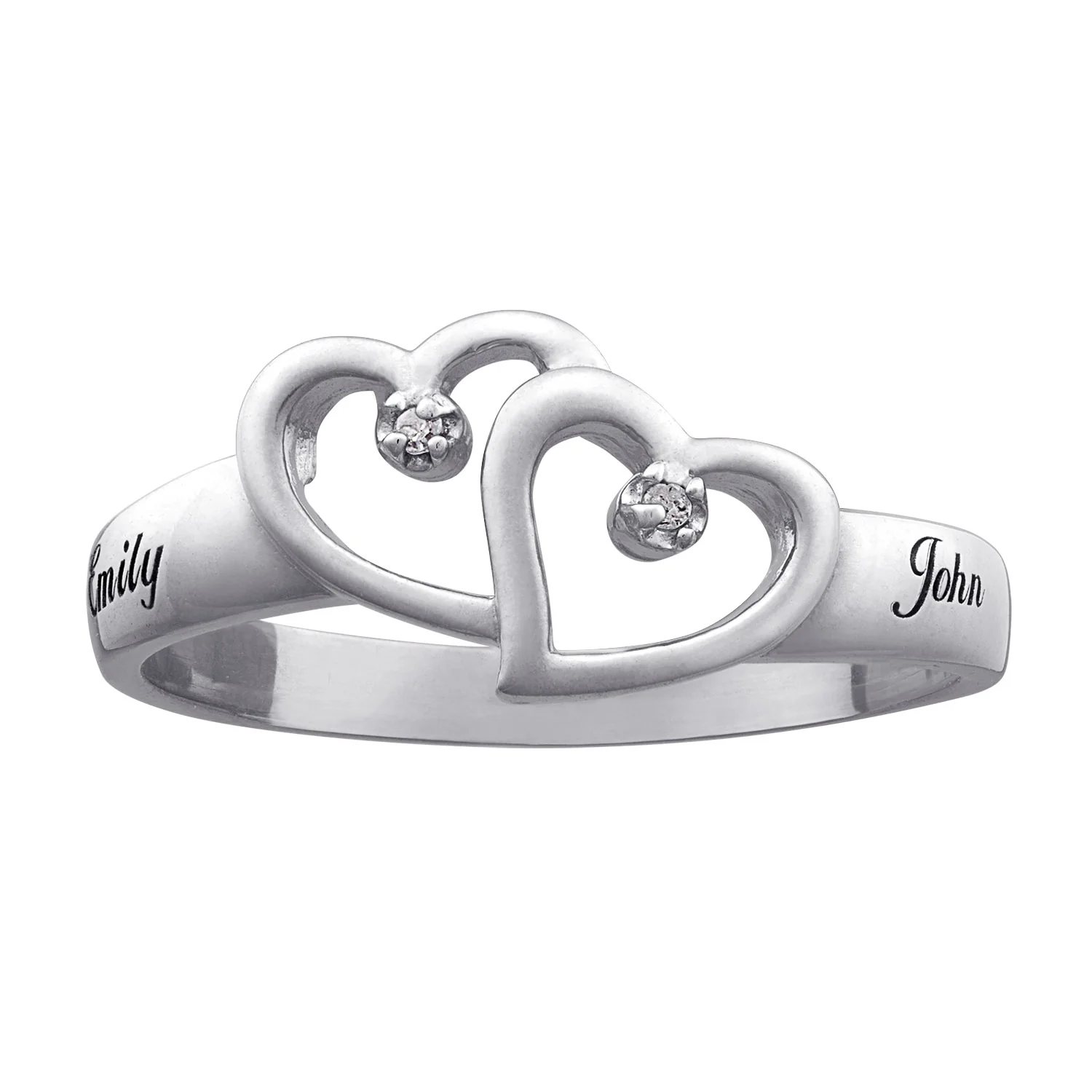 Platinum Plated Sterling Silver Diamond Set Couple's Name Ring