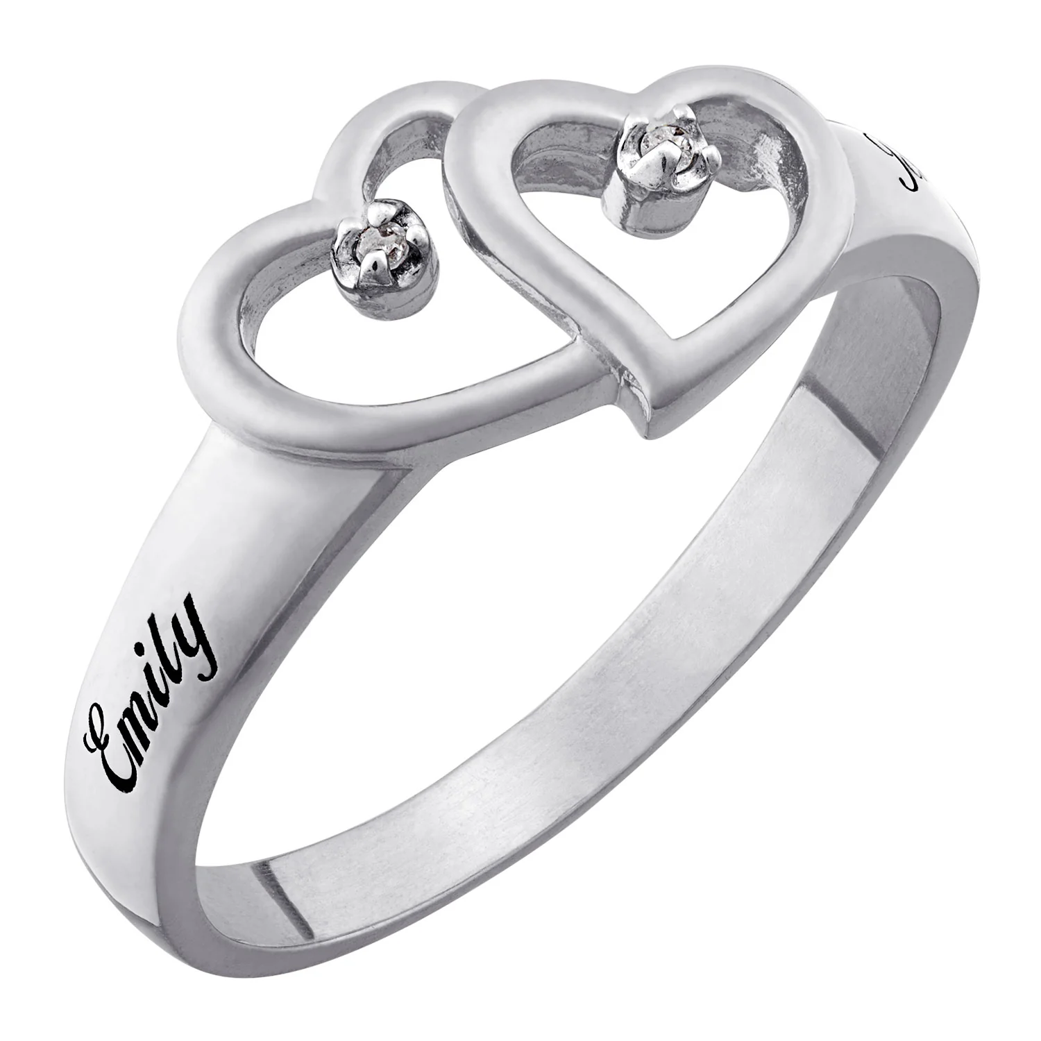 Platinum Plated Sterling Silver Diamond Set Couple's Name Ring - Image 2