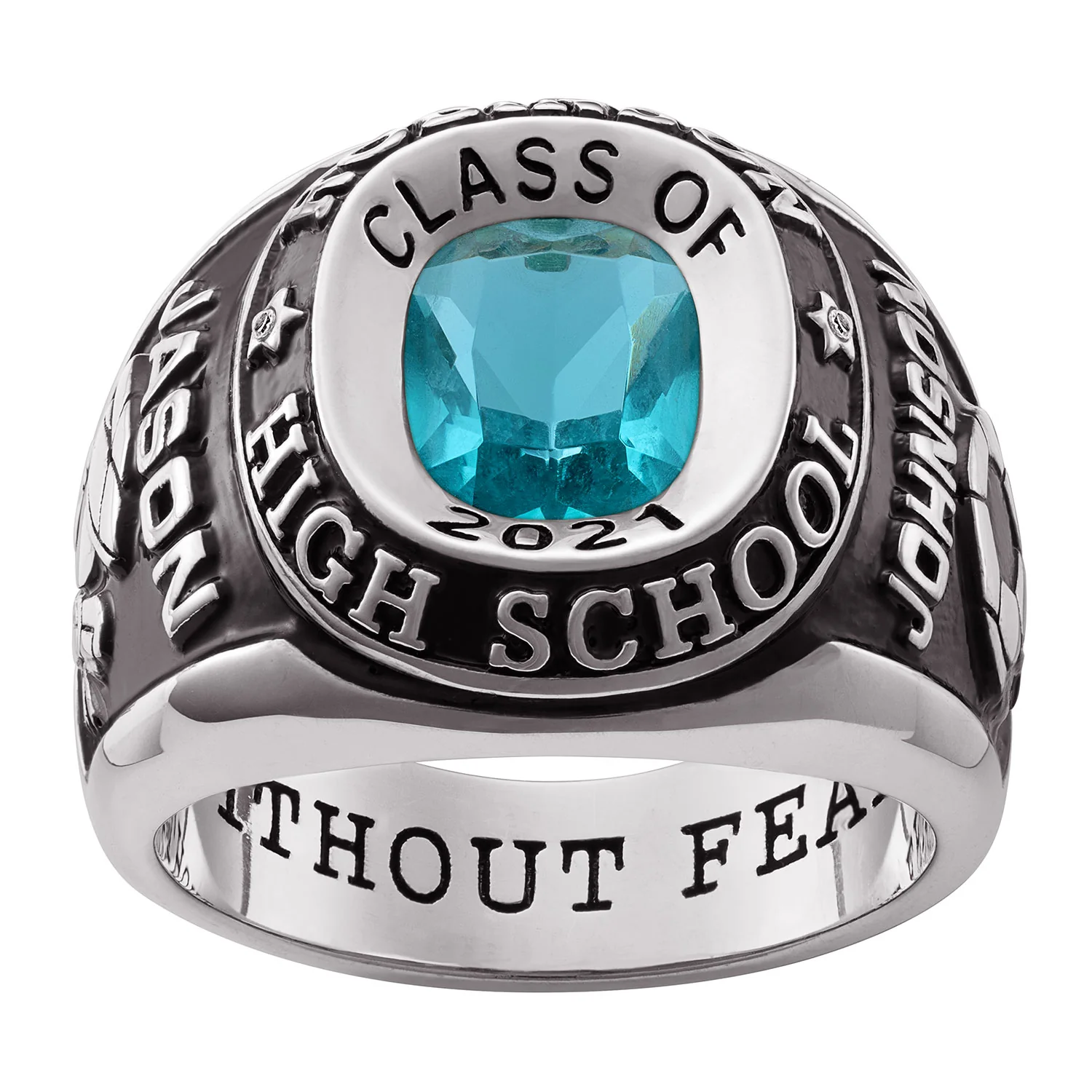 Platinum Plated Sterling Silver Double Row Traditional Men's Class Ring - Image 2