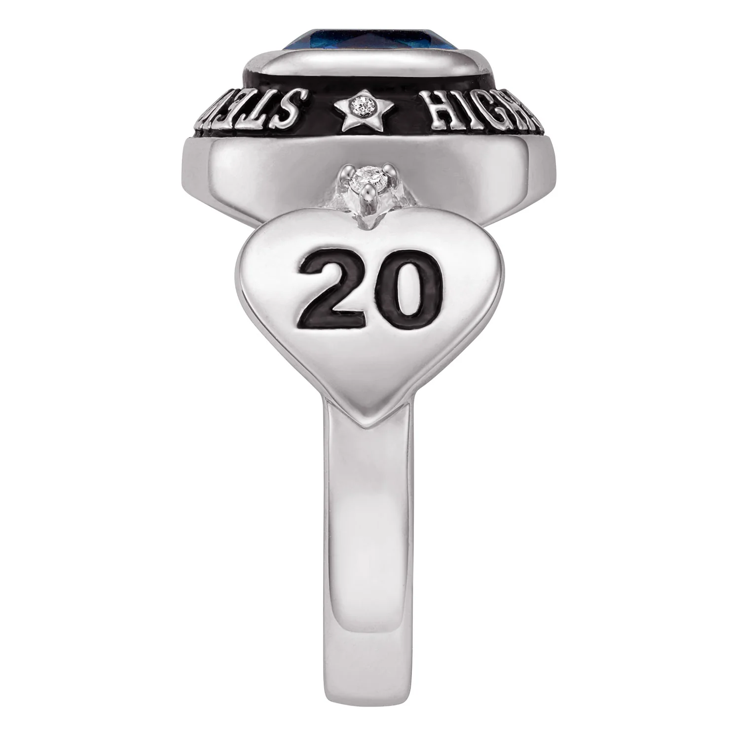 Platinum Plated Sterling Silver Genuine Diamond Hearts Ladies Class Ring - Image 3