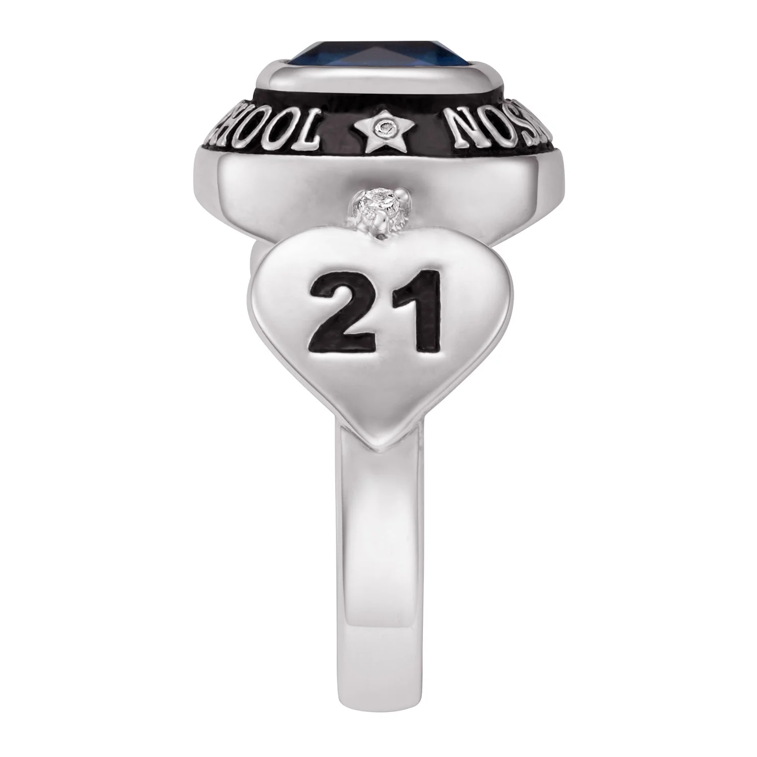 Platinum Plated Sterling Silver Genuine Diamond Hearts Ladies Class Ring - Image 4