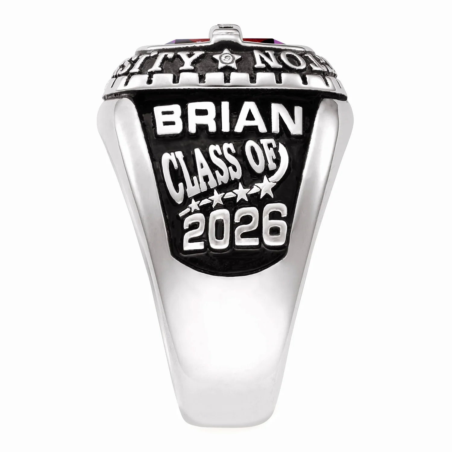 Platinum Plated Sterling Silver Personalized-Top Birthstone Class Ring - Image 3