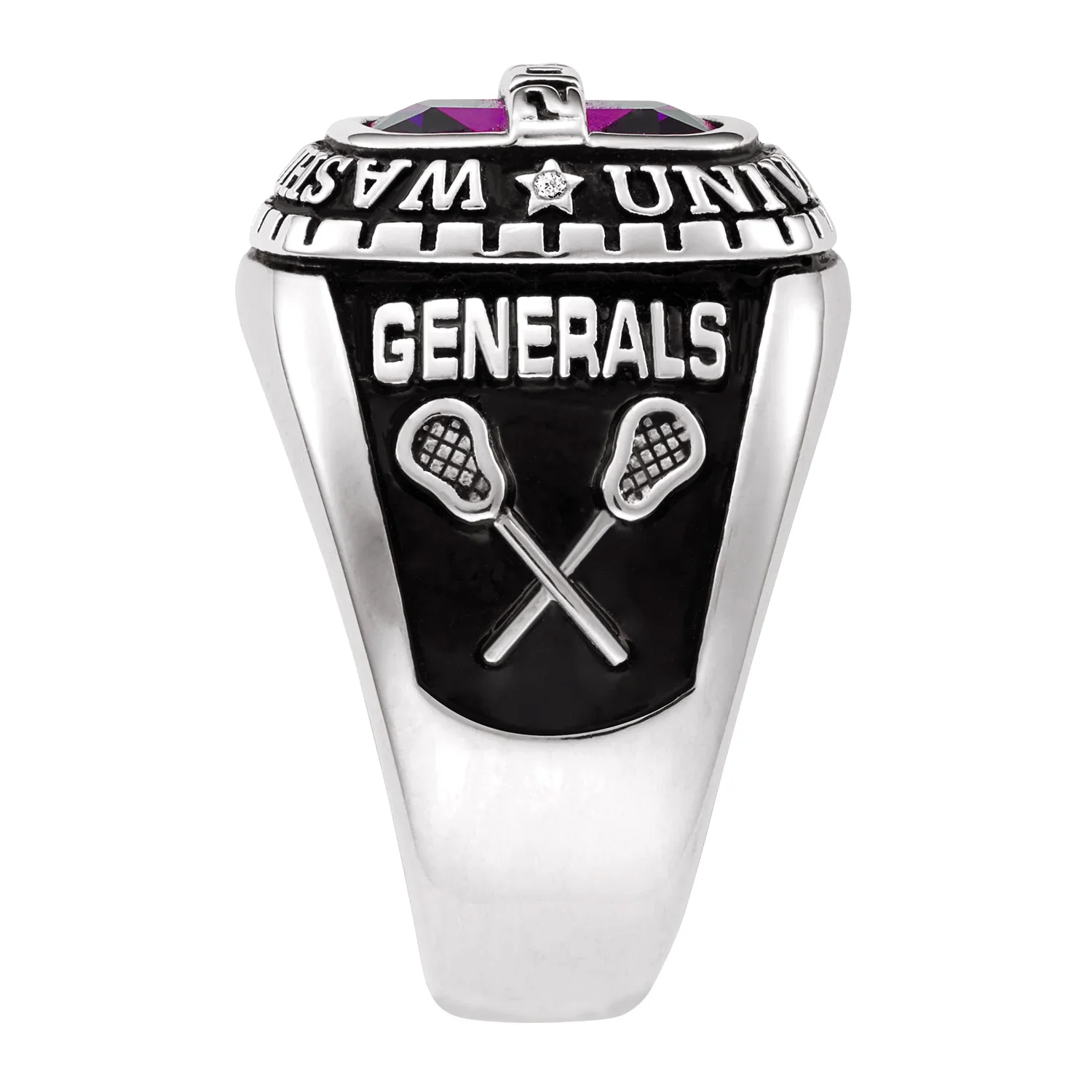 Platinum Plated Sterling Silver Personalized-Top Birthstone Class Ring - Image 4