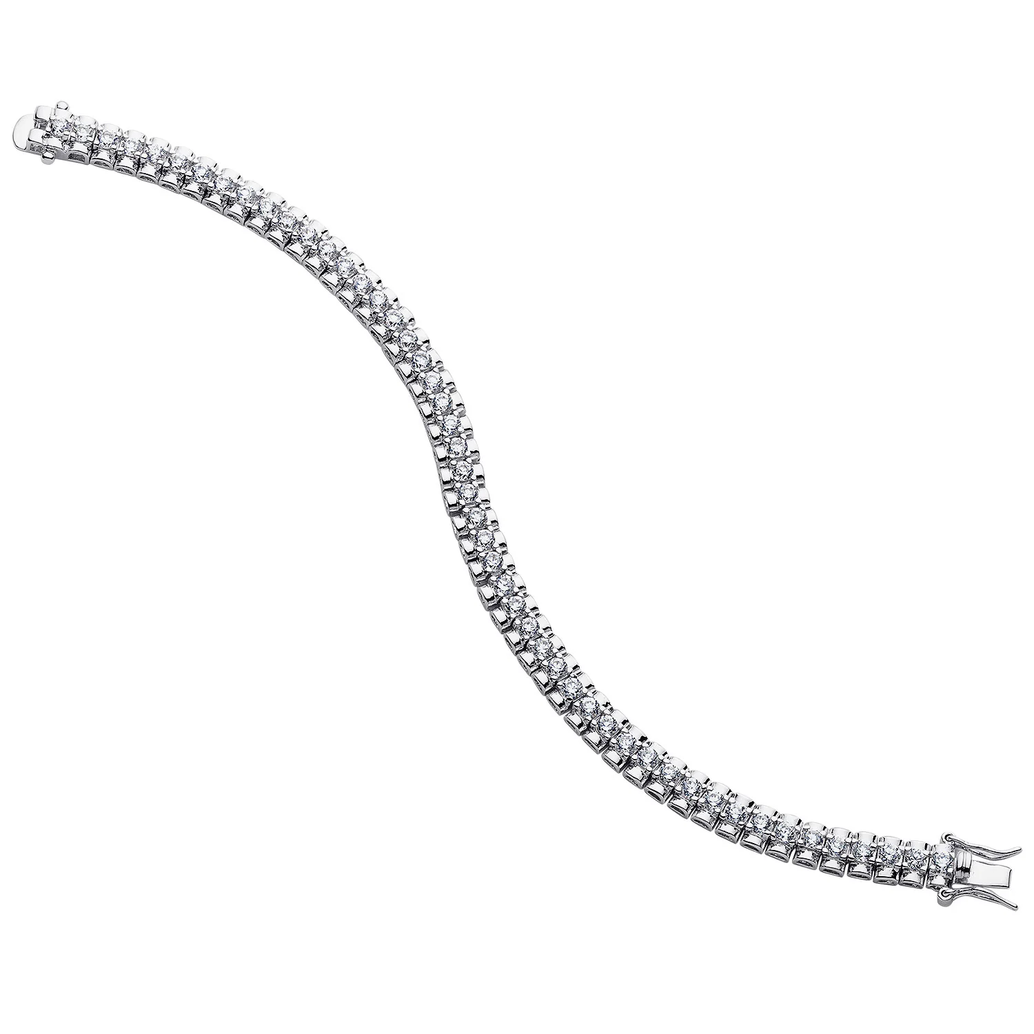 Silver Plated CZ Tennis Bracelet with CZ Stud Earrings - Image 4