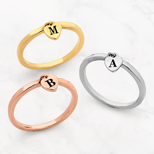 Rhodium Plated Stackable Initial Heart Charm Ring - Image 4