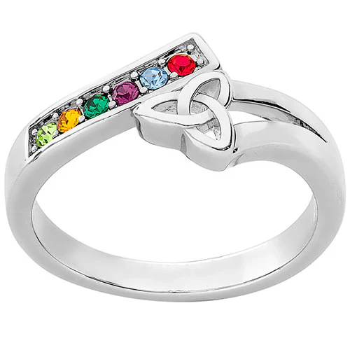 Rhodium Plated Trinity Bypass Birthstone Ring