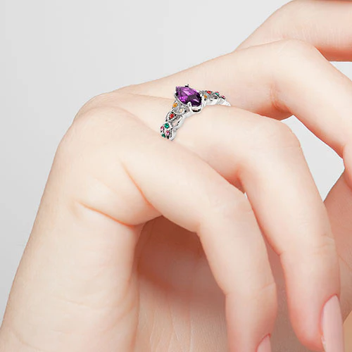 Rhodium Plated Trinity Family Marquise Birthstone Ring - Image 3