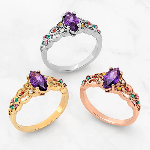 Rhodium Plated Trinity Family Marquise Birthstone Ring - Image 4