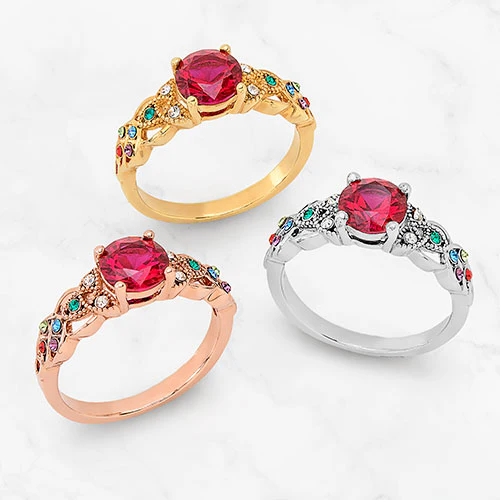 Rhodium Plated Trinity Family Round Birthstone Ring - Image 4