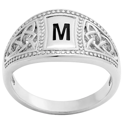 Rhodium Plated Trinity Filigree Initial Ring