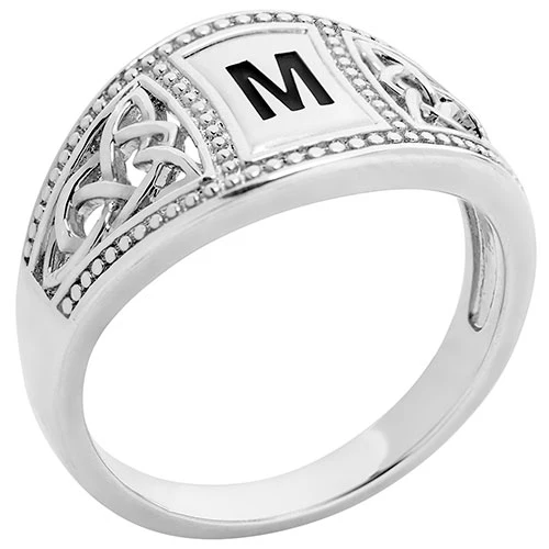 Rhodium Plated Trinity Filigree Initial Ring - Image 2