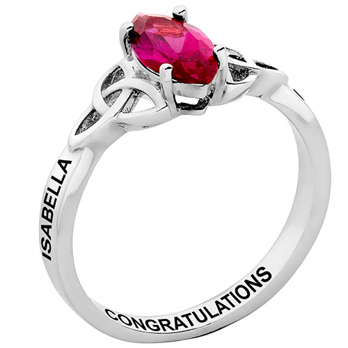 Rhodium Plated Trinity Marquise Birthstone Class Ring - Image 2
