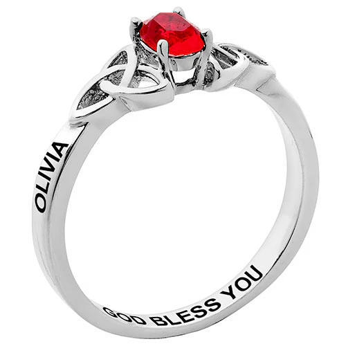 Rhodium Plated Trinity Oval Birthstone Class Ring - Image 2