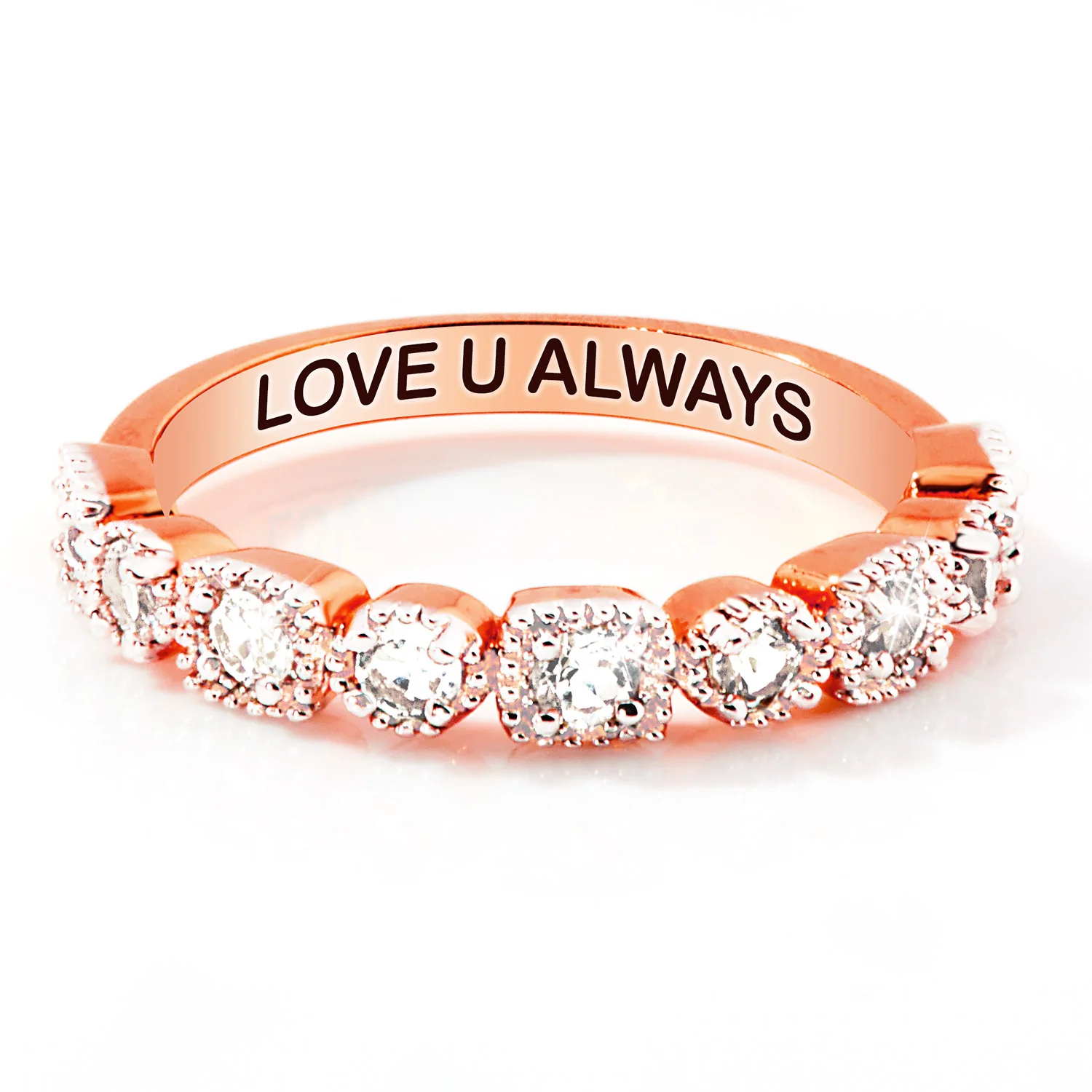 Rose Gold over SS Antique Half Eternity White Topaz Ring