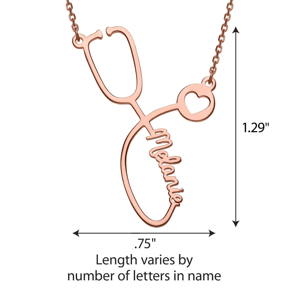 14K Rose Gold over Sterling Script Name Stethoscope with Heart Necklace - Image 4