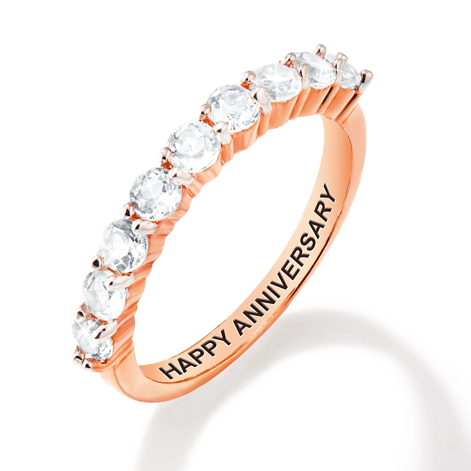 Rose Gold over Sterling Half Eternity Round White Topaz Ring - Image 3