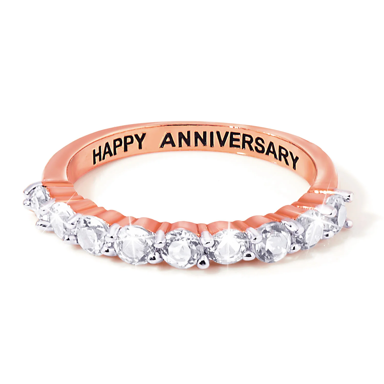 Rose Gold over Sterling Half Eternity Round White Topaz Ring - Image 4
