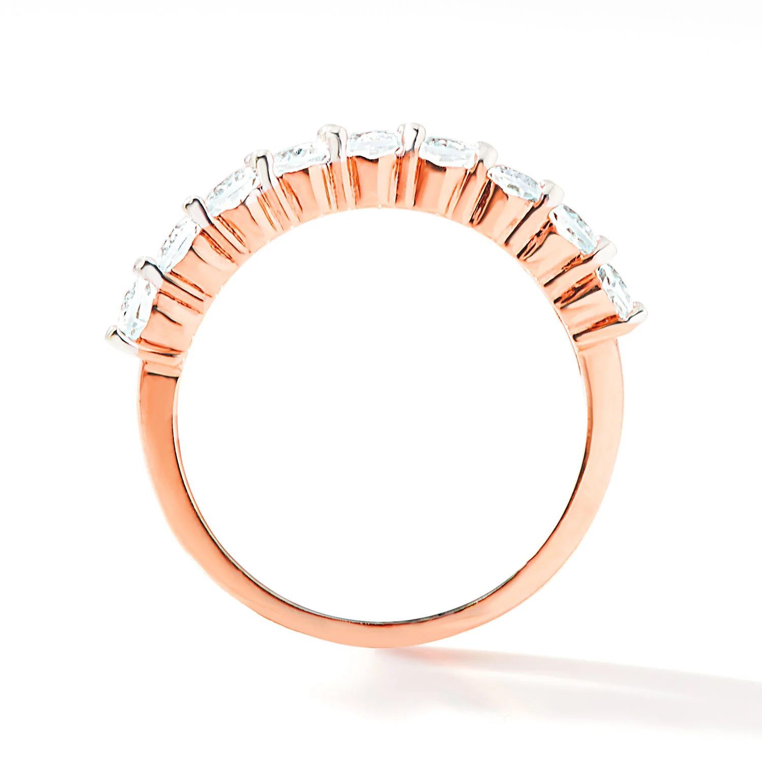 Rose Gold over Sterling Half Eternity Round White Topaz Ring - Image 5