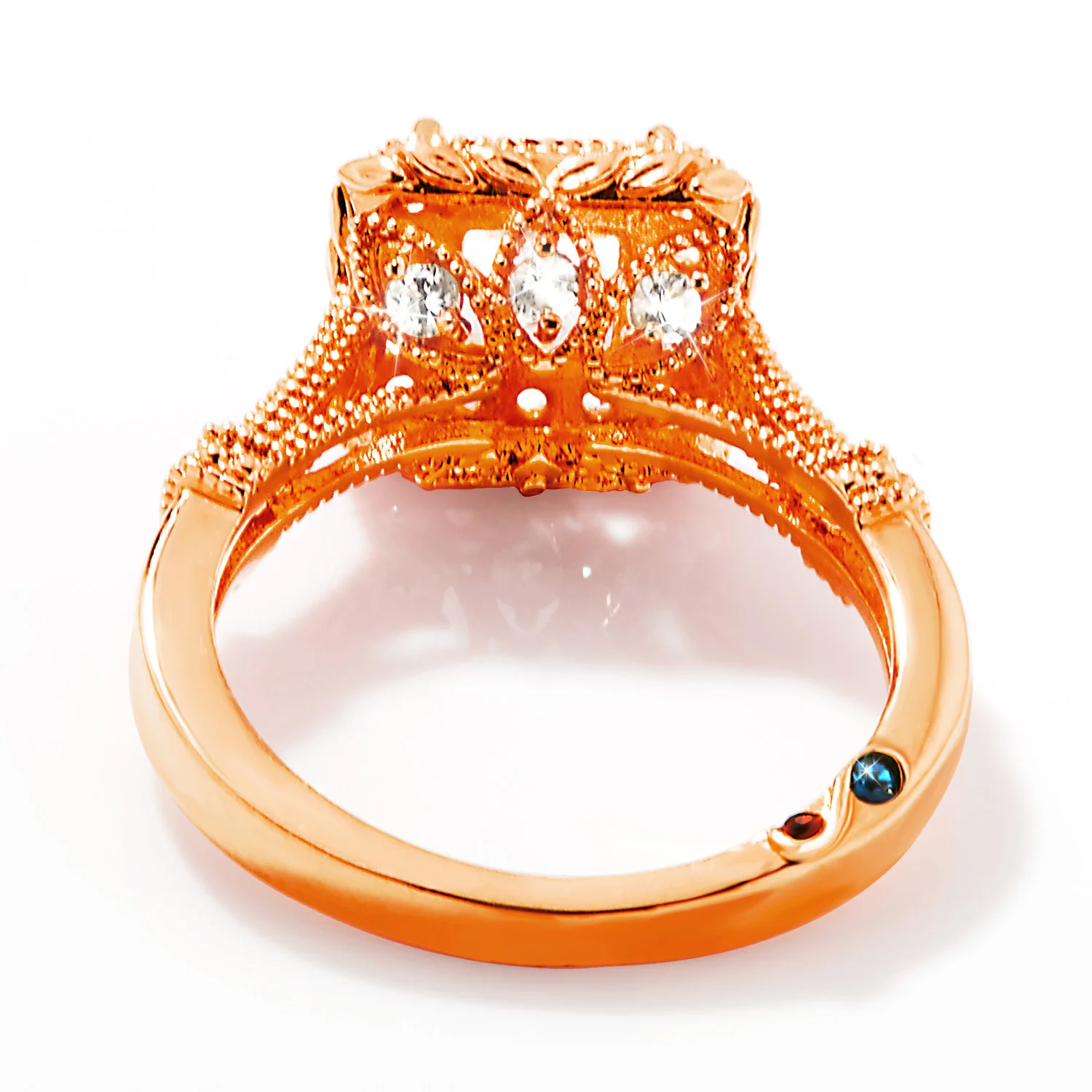 Rose Gold over Sterling Halo Square White Topaz Vintage Hidden Messages Birthstone Ring - Image 7