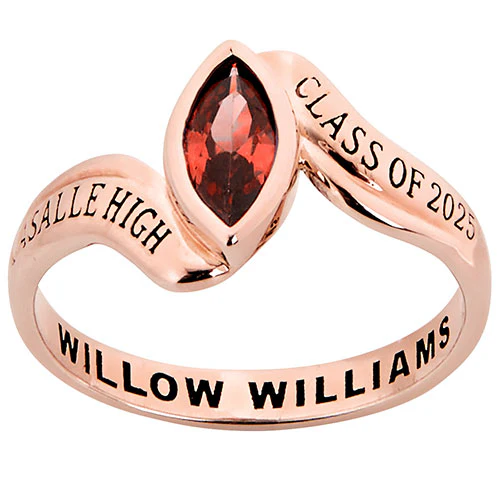 Rose Gold over Sterling Women's Bypass Marquise Birthstone Fashion Class Ring