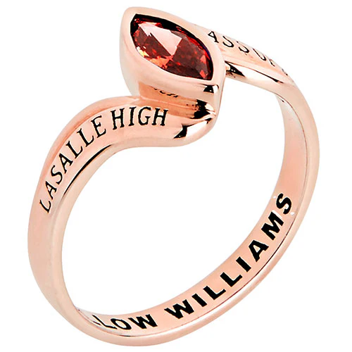 Rose Gold over Sterling Women's Bypass Marquise Birthstone Fashion Class Ring - Image 2