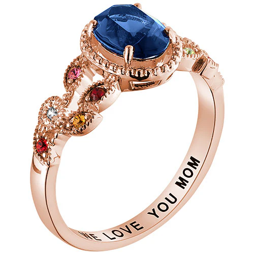 14K Rose Gold over Sterling Mother's Oval Family Birthstone Ring - Image 2