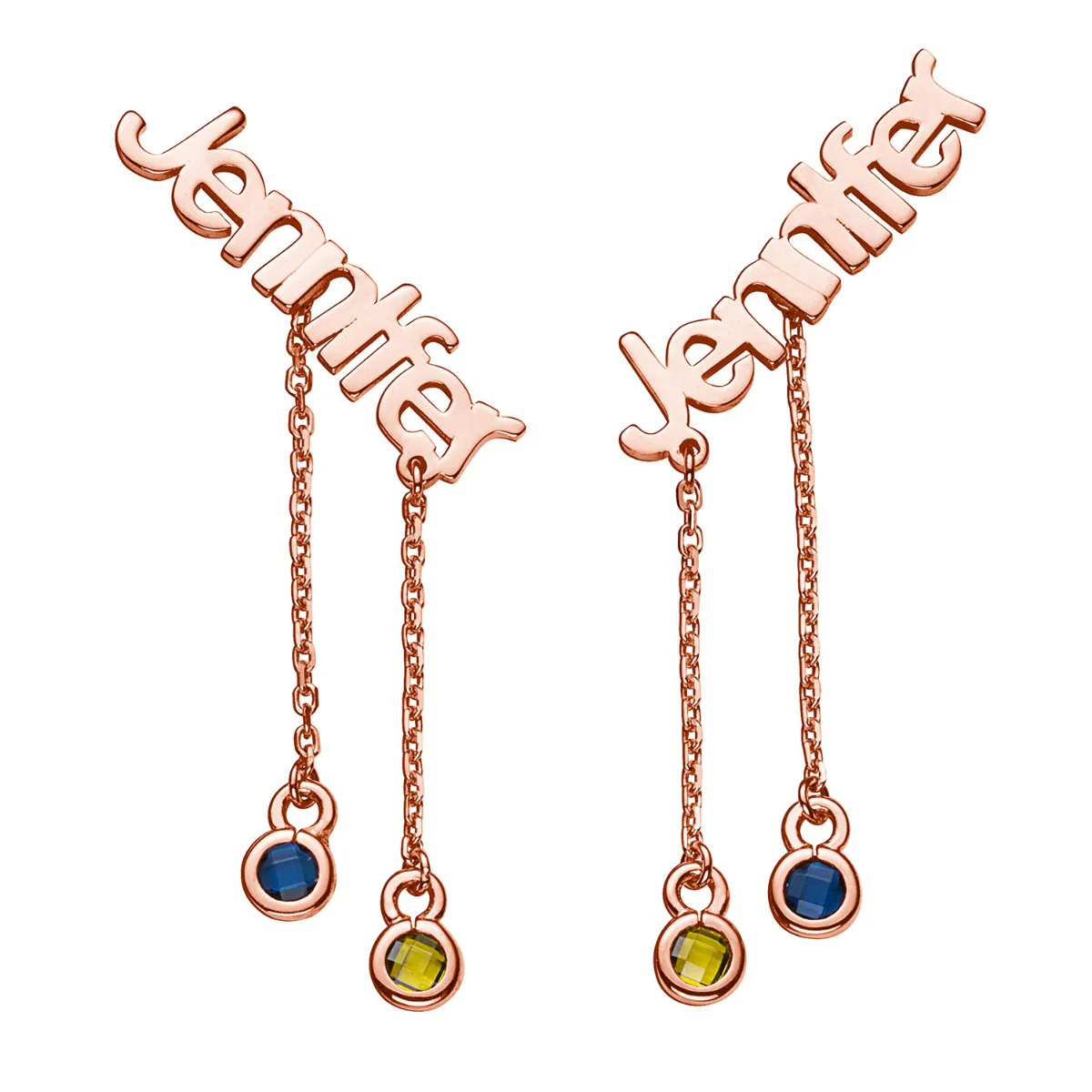 14K Rose Gold over Sterling Name with Birthstone Dangle Crawler Earrings