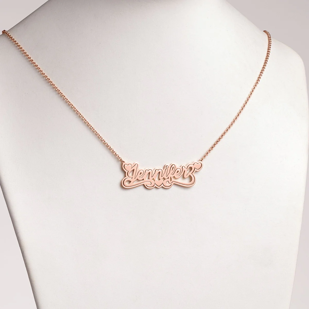 14K Rose Gold over Sterling Name with Outline Necklace with Heart Swirl