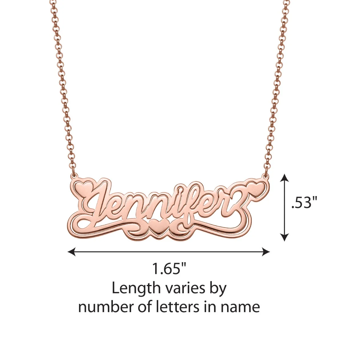 14K Rose Gold over Sterling Name with Outline Necklace with Heart Swirl - Image 4