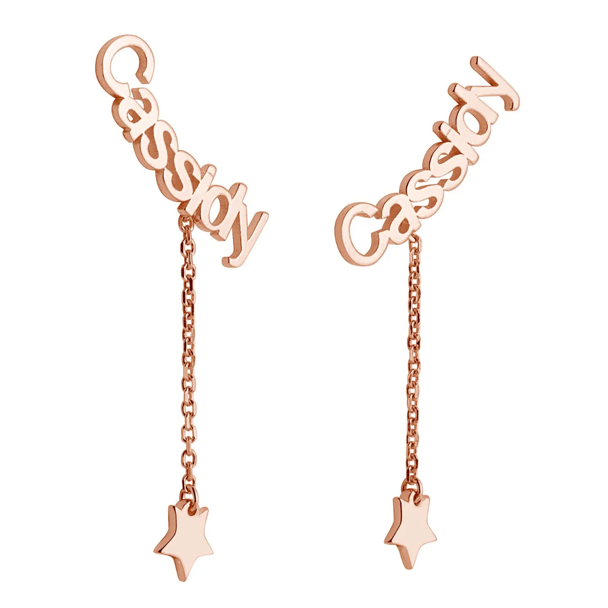 14K Rose Gold over Sterling Name with Star Charm Dangle Crawler Earrings - Image 3