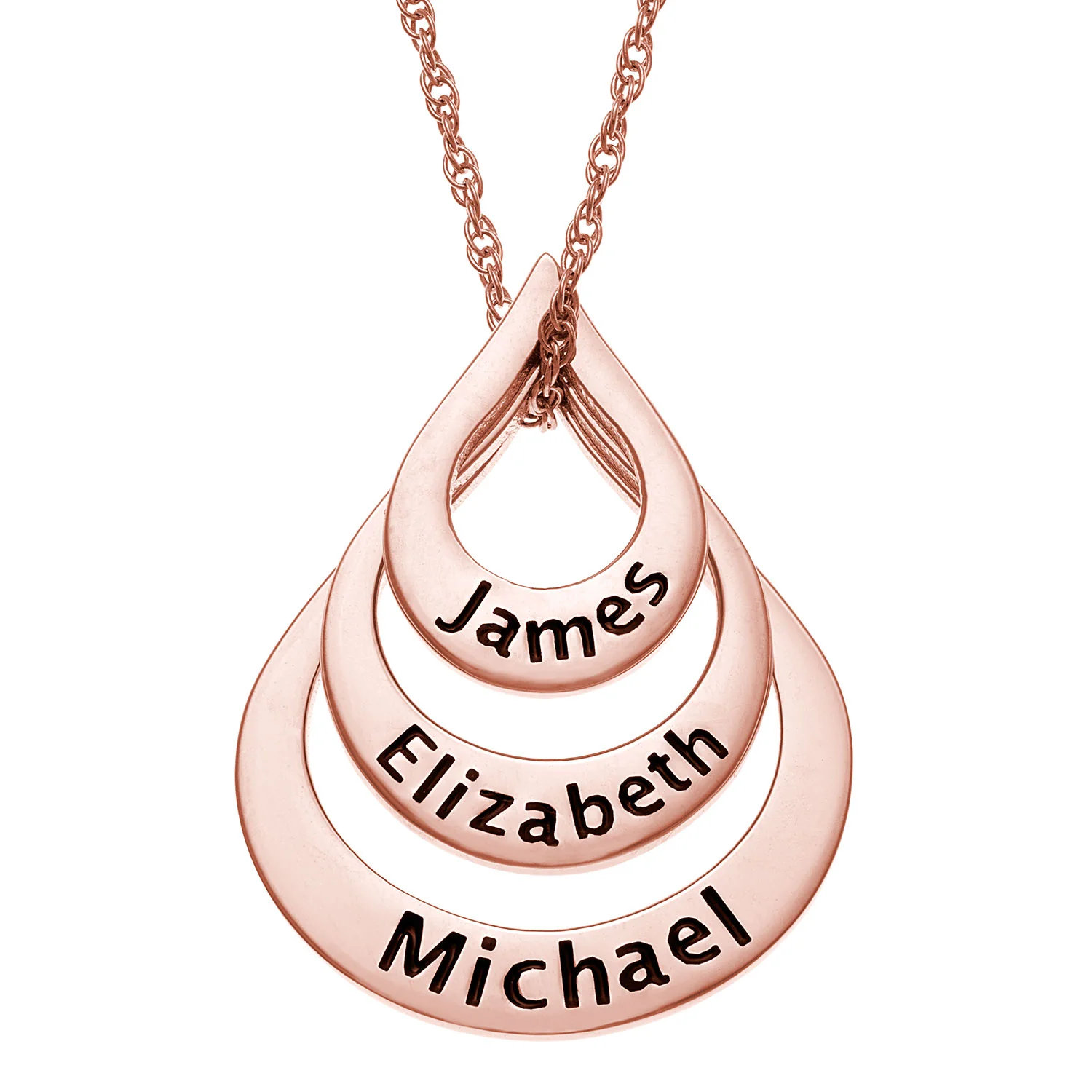 14K Rose Gold over Sterling Nesting Teardrop with Names Necklace - 3 Names