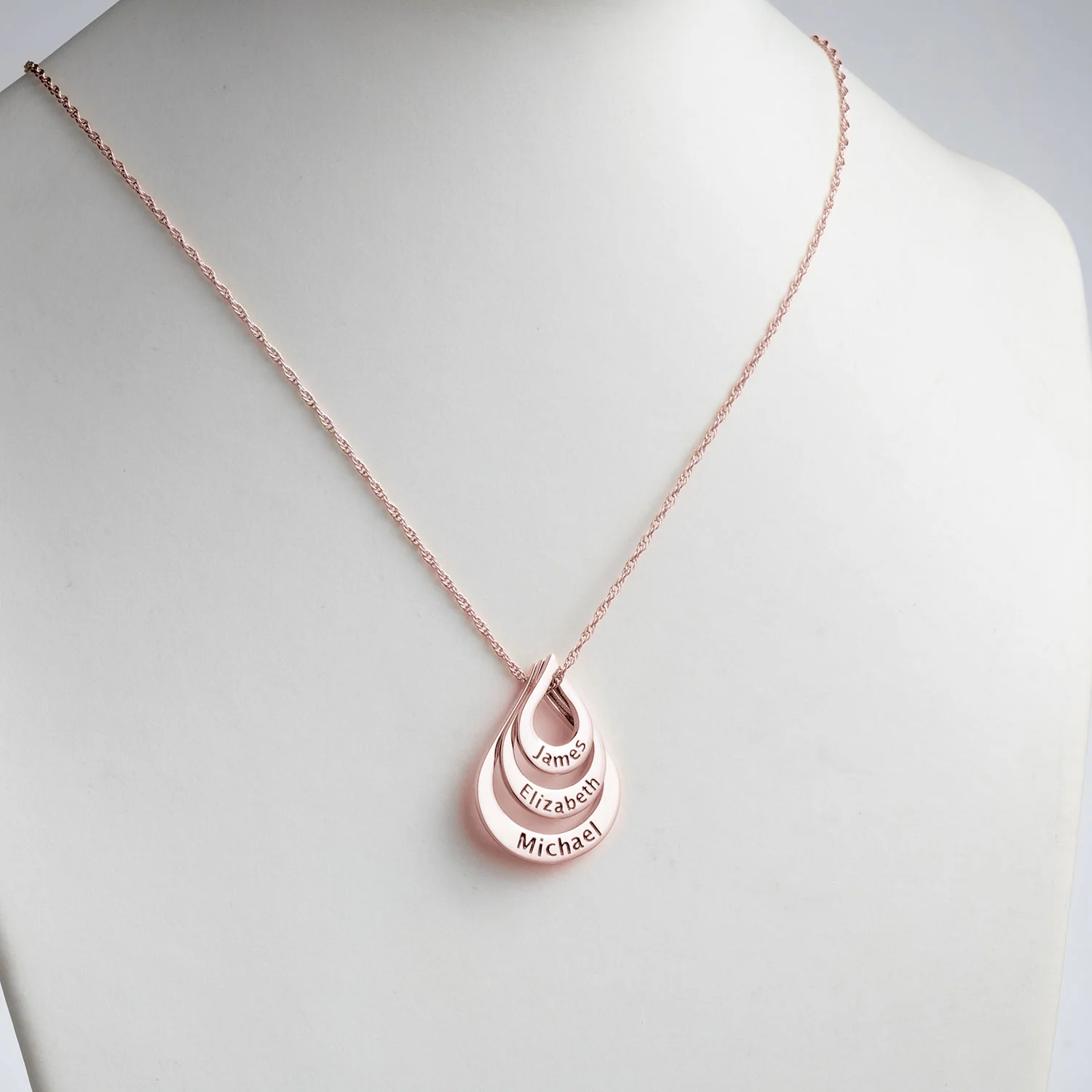 14K Rose Gold over Sterling Nesting Teardrop with Names Necklace - 3 Names - Image 2
